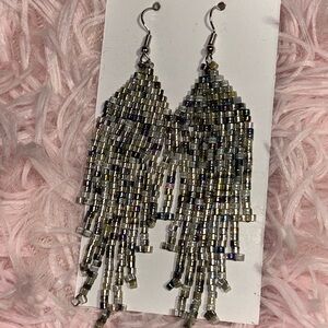 Elegant Silver Beaded Dangle Earrings